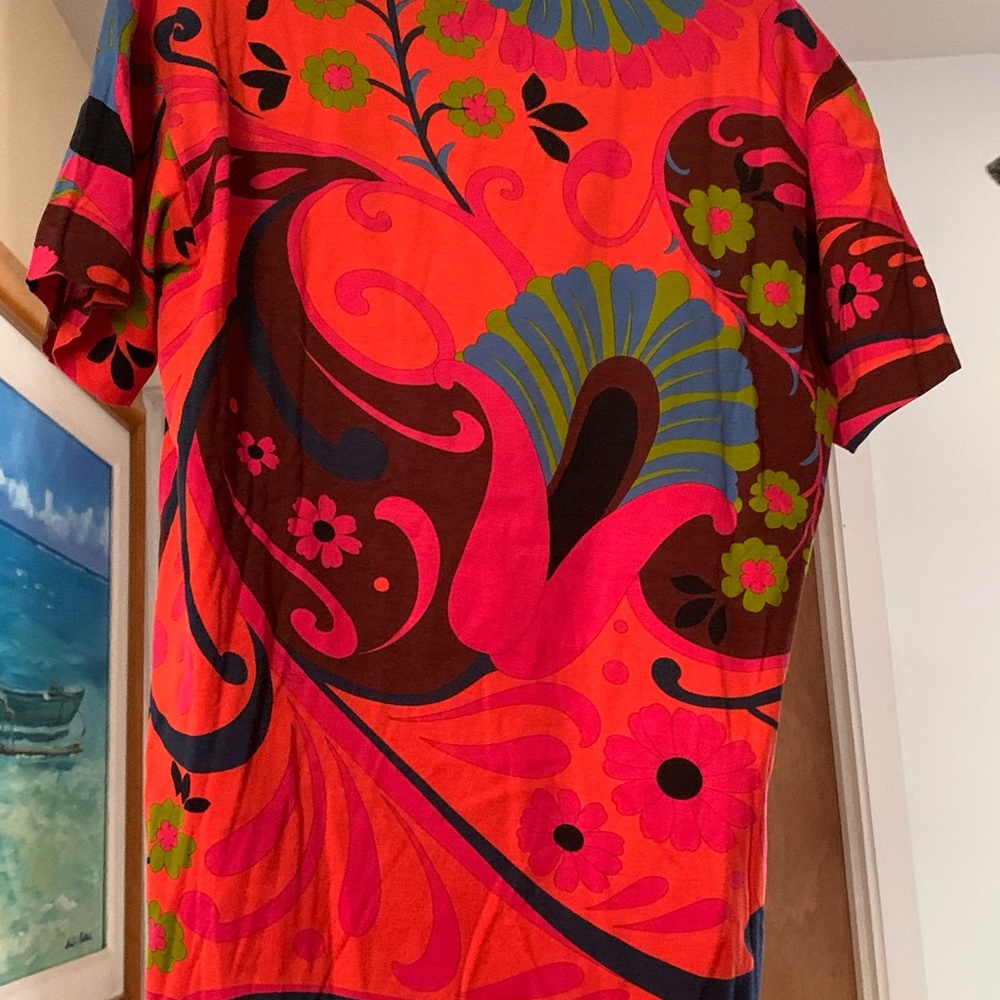 Authentic GUCCI floral 100% Cotton SS top for Women Color Splash size L EUC